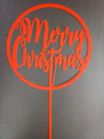 Circled Merry Christmas cake topper red